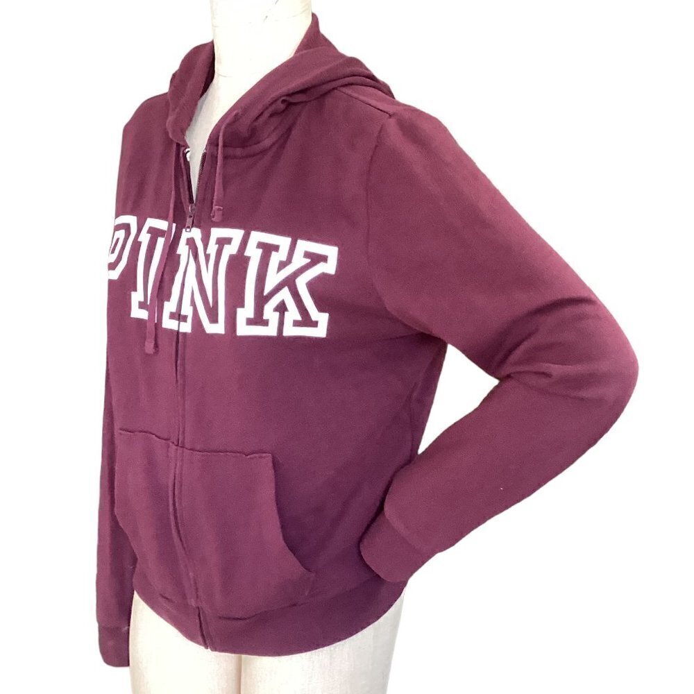 PINK by‎ Victoria's Secret Full Zip Everyday Lounge Hoodie L Burgundy Plum #178J - Picture 6 of 11